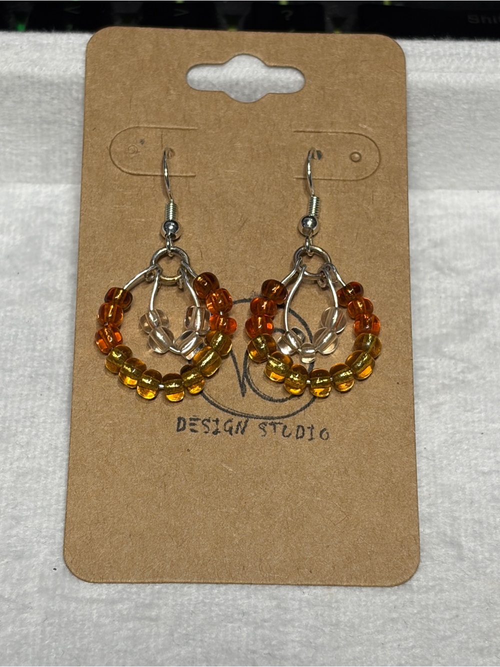 Beaded Double-Hoop Earrings in Amber and Clear